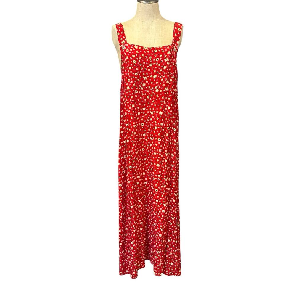 Vintage Y2K Red Novelty Print Rayon Maxi Dress XL Teachercore